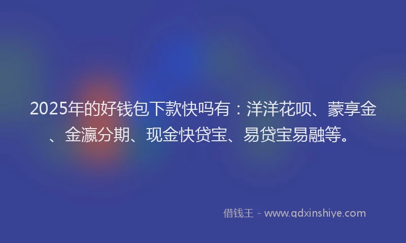 2025年的好钱包下款快吗有：洋洋花呗、蒙享金、金瀛分期、现金快贷宝、易贷宝易融等。