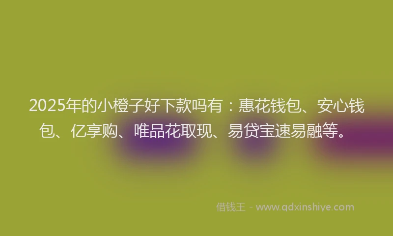 2025年的小橙子好下款吗有：惠花钱包、安心钱包、亿享购、唯品花取现、易贷宝速易融等。