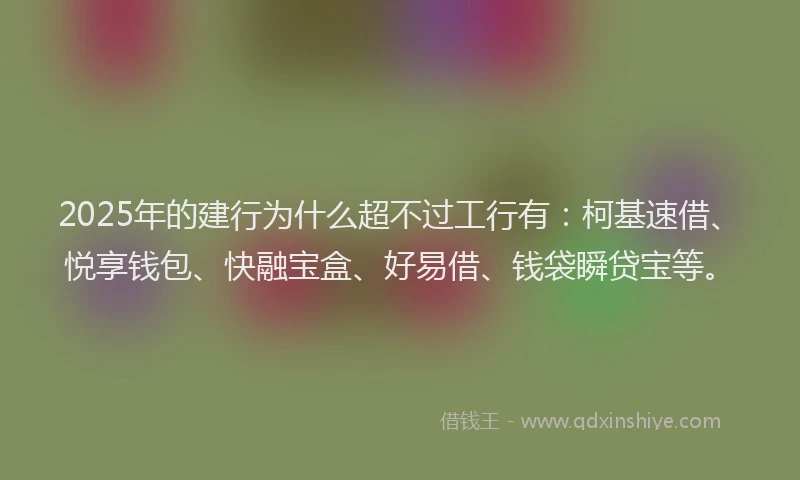 2025年的建行为什么超不过工行有：柯基速借、悦享钱包、快融宝盒、好易借、钱袋瞬贷宝等。