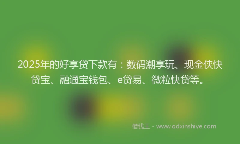 2025年的好享贷下款有：数码潮享玩、现金侠快贷宝、融通宝钱包、e贷易、微粒快贷等。