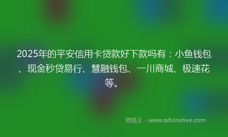 2025年的平安信用卡贷款好下款吗有：小鱼钱包、现金秒贷易行、慧融钱包、一川商城、极速花等。