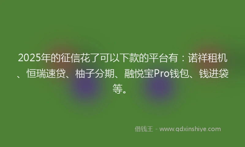 2025年的征信花了可以下款的平台有：诺祥租机、恒瑞速贷、柚子分期、融悦宝Pro钱包、钱进袋等。