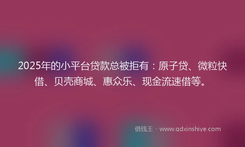 2025年的小平台贷款总被拒有：原子贷、微粒快借、贝壳商城、惠众乐、现金流速借等。