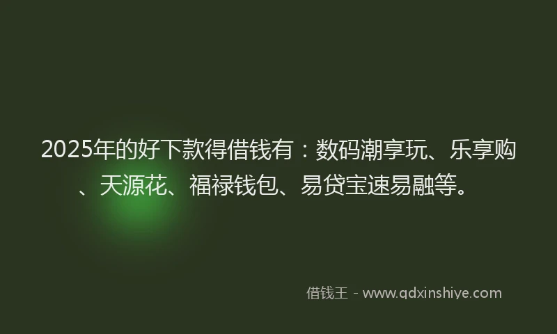 2025年的好下款得借钱有：数码潮享玩、乐享购、天源花、福禄钱包、易贷宝速易融等。