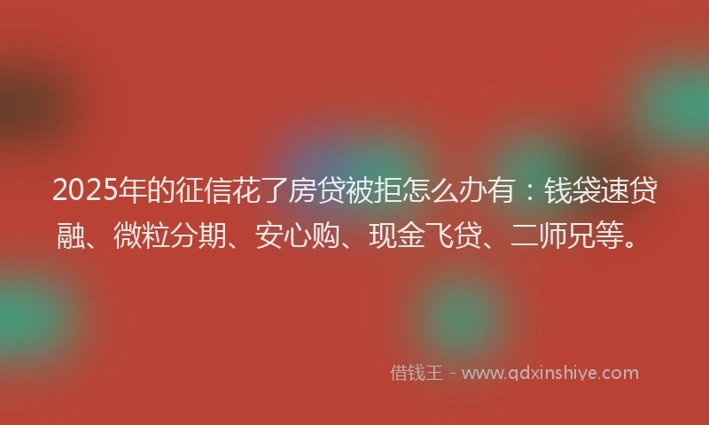2025年的征信花了房贷被拒怎么办有：钱袋速贷融、微粒分期、安心购、现金飞贷、二师兄等。