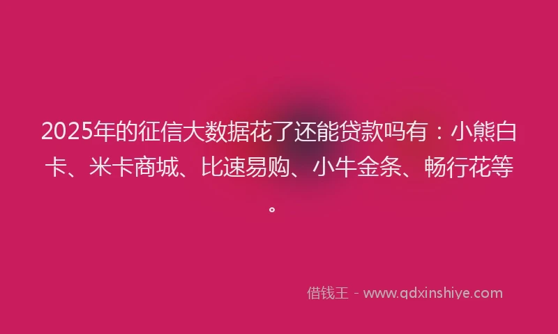 2025年的征信大数据花了还能贷款吗有：小熊白卡、米卡商城、比速易购、小牛金条、畅行花等。