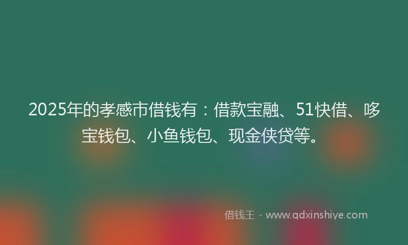 2025年的孝感市借钱有：借款宝融、51快借、哆宝钱包、小鱼钱包、现金侠贷等。