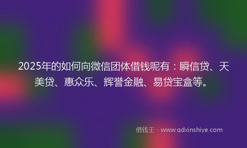 2025年的如何向微信团体借钱呢有：瞬信贷、天美贷、惠众乐、辉誉金融、易贷宝盒等。