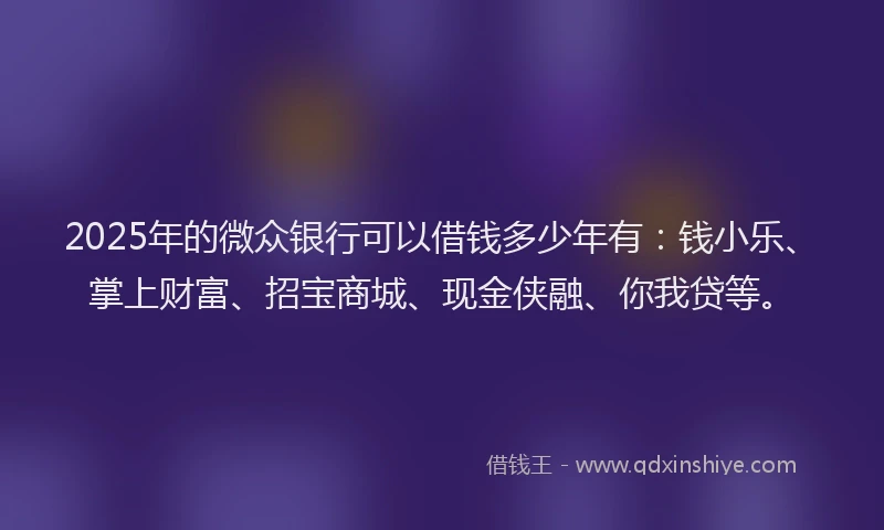 2025年的微众银行可以借钱多少年有：钱小乐、掌上财富、招宝商城、现金侠融、你我贷等。