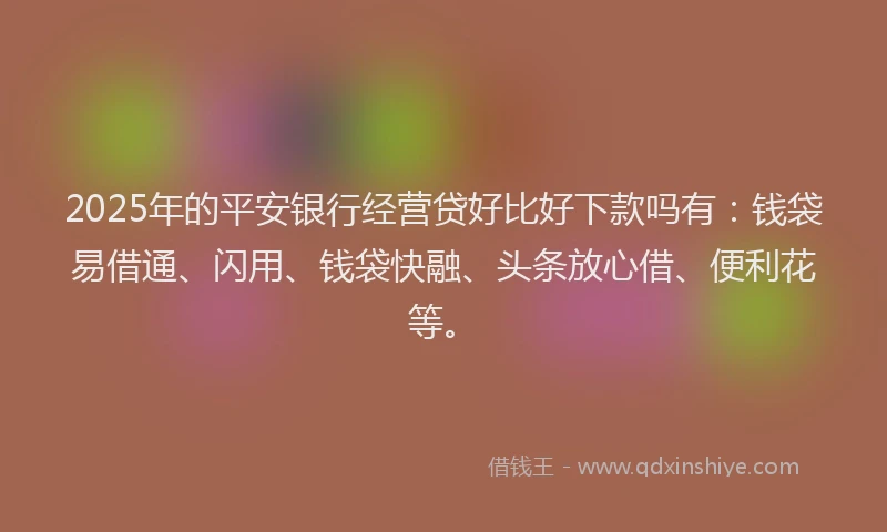 2025年的平安银行经营贷好比好下款吗有：钱袋易借通、闪用、钱袋快融、头条放心借、便利花等。