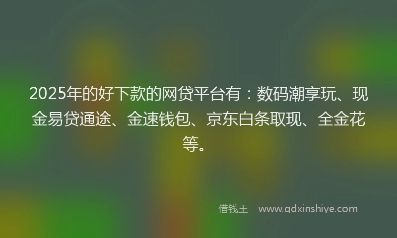 2025年的好下款的网贷平台有：数码潮享玩、现金易贷通途、金速钱包、京东白条取现、全金花等。