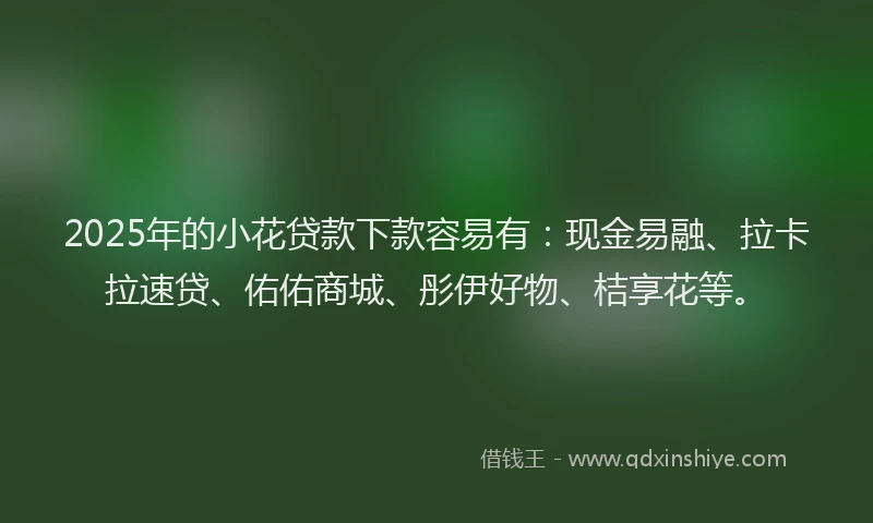 2025年的小花贷款下款容易有：现金易融、拉卡拉速贷、佑佑商城、彤伊好物、桔享花等。