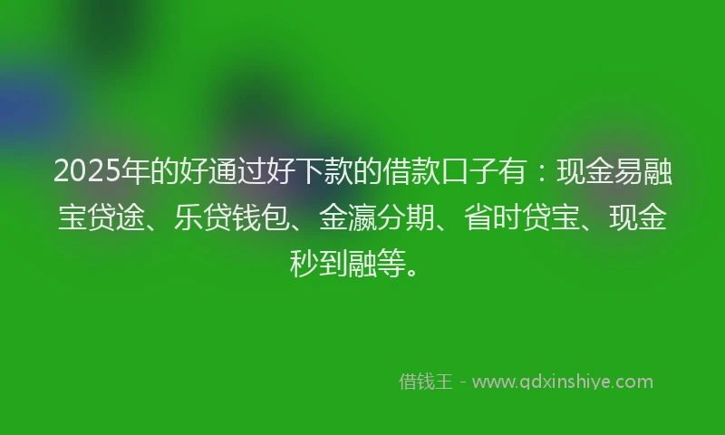 2025年的好通过好下款的借款口子有：现金易融宝贷途、乐贷钱包、金瀛分期、省时贷宝、现金秒到融等。
