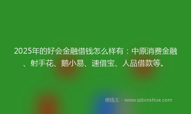 2025年的好会金融借钱怎么样有：中原消费金融、射手花、鹅小易、速借宝、人品借款等。