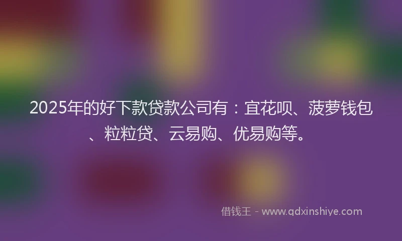 2025年的好下款贷款公司有：宜花呗、菠萝钱包、粒粒贷、云易购、优易购等。