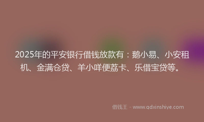 2025年的平安银行借钱放款有：鹅小易、小安租机、金满仓贷、羊小咩便荔卡、乐借宝贷等。
