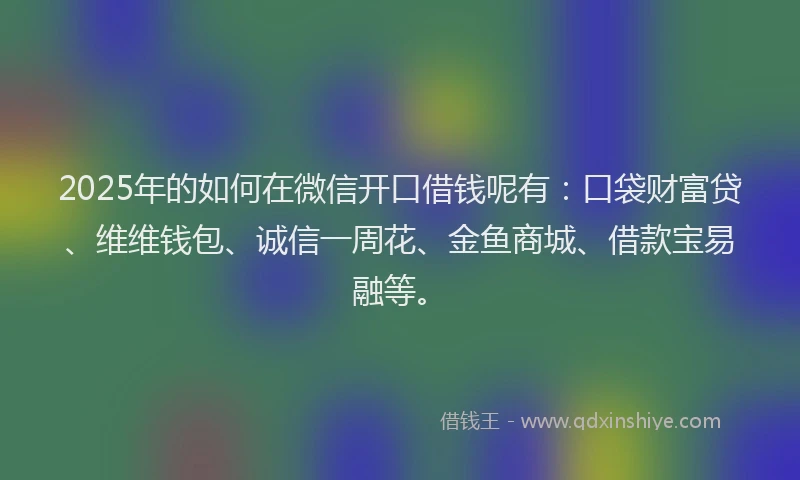2025年的如何在微信开口借钱呢有：口袋财富贷、维维钱包、诚信一周花、金鱼商城、借款宝易融等。