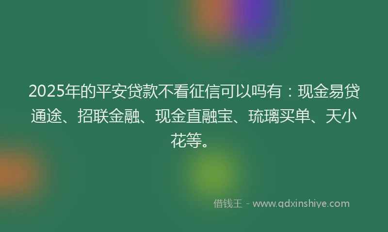 2025年的平安贷款不看征信可以吗有：现金易贷通途、招联金融、现金直融宝、琉璃买单、天小花等。