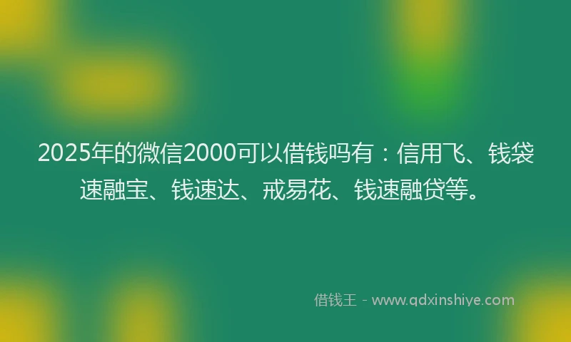 2025年的微信2000可以借钱吗有：信用飞、钱袋速融宝、钱速达、戒易花、钱速融贷等。