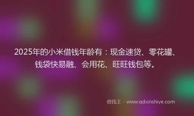 2025年的小米借钱年龄有：现金速贷、零花罐、钱袋快易融、会用花、旺旺钱包等。