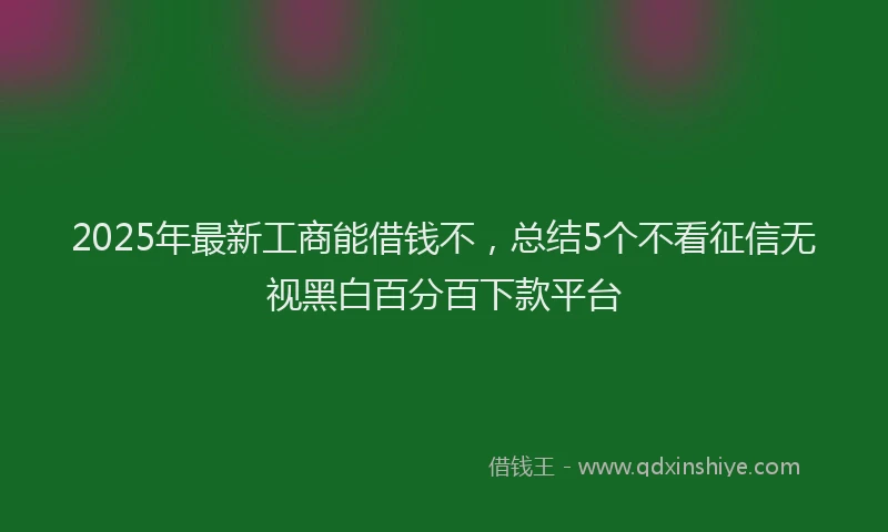2025年最新工商能借钱不，总结5个不看征信无视黑白百分百下款平台