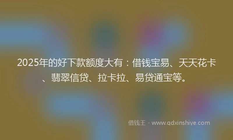 2025年的好下款额度大有：借钱宝易、天天花卡、翡翠信贷、拉卡拉、易贷通宝等。