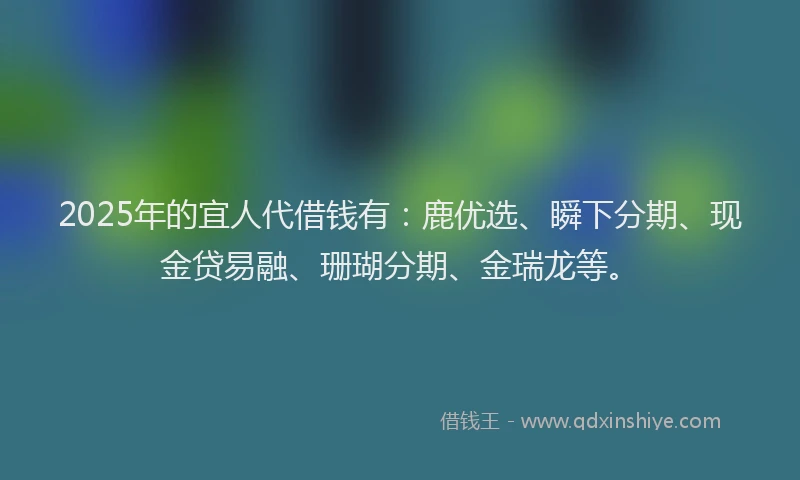2025年的宜人代借钱有：鹿优选、瞬下分期、现金贷易融、珊瑚分期、金瑞龙等。