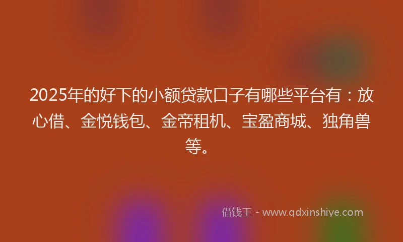 2025年的好下的小额贷款口子有哪些平台有：放心借、金悦钱包、金帝租机、宝盈商城、独角兽等。