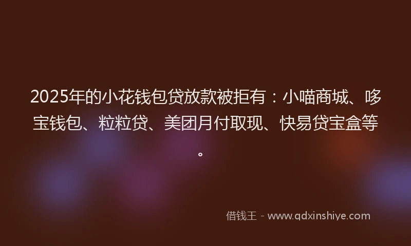 2025年的小花钱包贷放款被拒有：小喵商城、哆宝钱包、粒粒贷、美团月付取现、快易贷宝盒等。