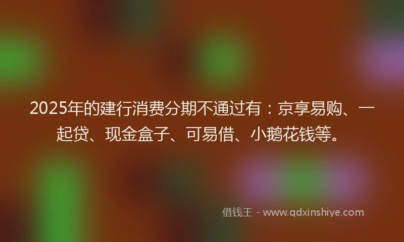 2025年的建行消费分期不通过有：京享易购、一起贷、现金盒子、可易借、小鹅花钱等。