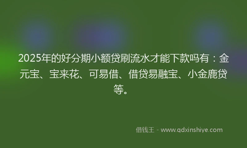 2025年的好分期小额贷刷流水才能下款吗有：金元宝、宝来花、可易借、借贷易融宝、小金鹿贷等。