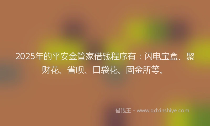 2025年的平安金管家借钱程序有：闪电宝盒、聚财花、省呗、口袋花、固金所等。
