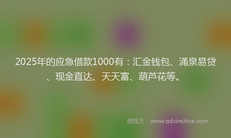 2025年的应急借款1000有：汇金钱包、涌泉易贷、现金直达、天天富、葫芦花等。