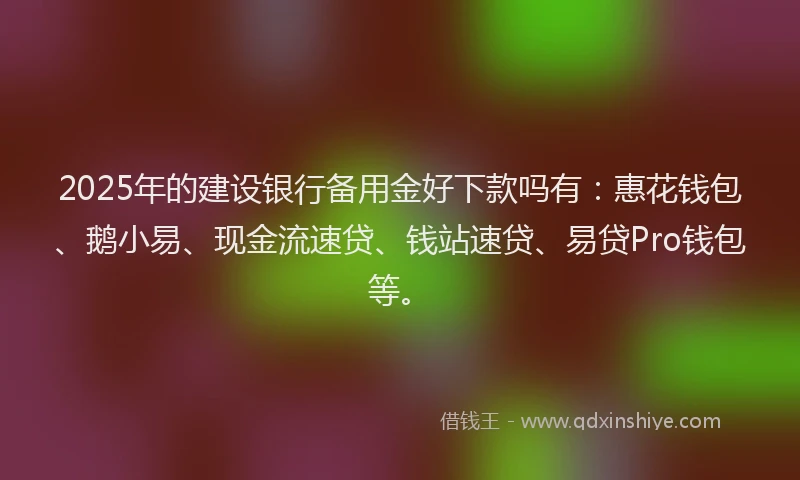 2025年的建设银行备用金好下款吗有：惠花钱包、鹅小易、现金流速贷、钱站速贷、易贷Pro钱包等。
