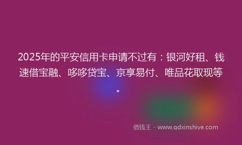 2025年的平安信用卡申请不过有：银河好租、钱速借宝融、哆哆贷宝、京享易付、唯品花取现等。