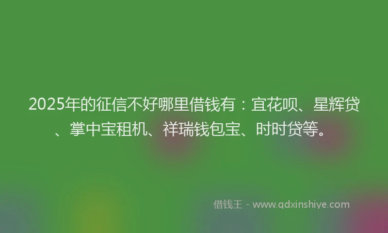 2025年的征信不好哪里借钱有：宜花呗、星辉贷、掌中宝租机、祥瑞钱包宝、时时贷等。