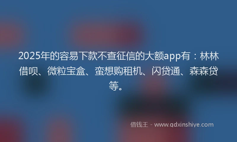 2025年的容易下款不查征信的大额app有：林林借呗、微粒宝盒、蛮想购租机、闪贷通、森森贷等。