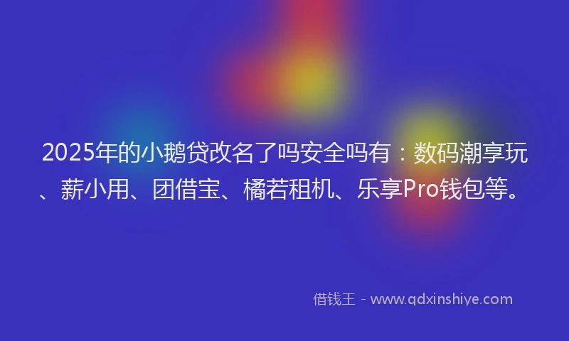 2025年的小鹅贷改名了吗安全吗有：数码潮享玩、薪小用、团借宝、橘若租机、乐享Pro钱包等。