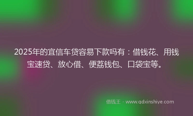 2025年的宜信车贷容易下款吗有：借钱花、用钱宝速贷、放心借、便荔钱包、口袋宝等。