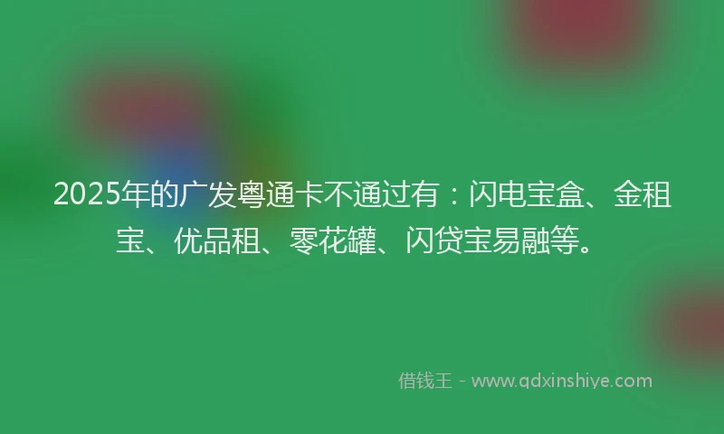 2025年的广发粤通卡不通过有：闪电宝盒、金租宝、优品租、零花罐、闪贷宝易融等。