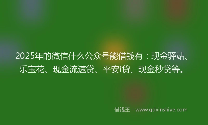 2025年的微信什么公众号能借钱有：现金驿站、乐宝花、现金流速贷、平安i贷、现金秒贷等。