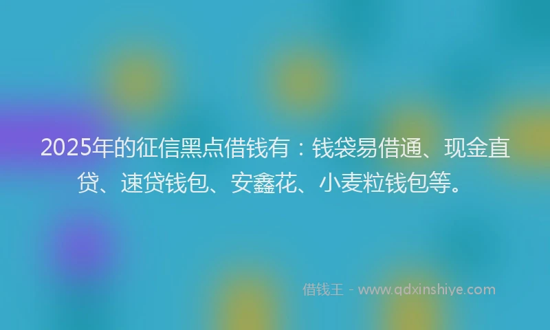 2025年的征信黑点借钱有：钱袋易借通、现金直贷、速贷钱包、安鑫花、小麦粒钱包等。