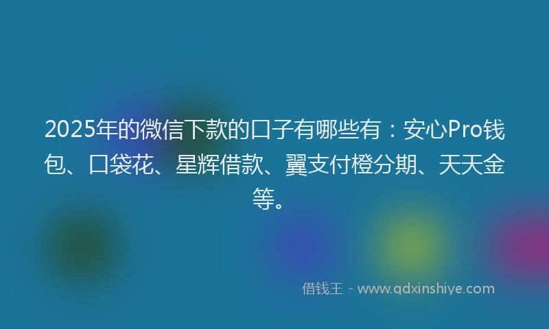 2025年的微信下款的口子有哪些有：安心Pro钱包、口袋花、星辉借款、翼支付橙分期、天天金等。