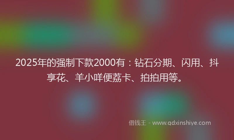 2025年的强制下款2000有：钻石分期、闪用、抖享花、羊小咩便荔卡、拍拍用等。