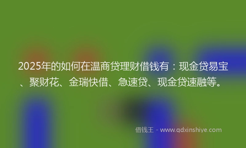 2025年的如何在温商贷理财借钱有：现金贷易宝、聚财花、金瑞快借、急速贷、现金贷速融等。