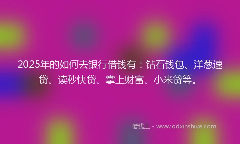 2025年的如何去银行借钱有：钻石钱包、洋葱速贷、读秒快贷、掌上财富、小米贷等。