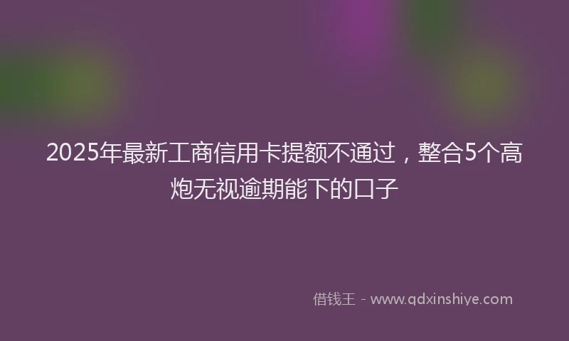 2025年最新工商信用卡提额不通过，整合5个高炮无视逾期能下的口子