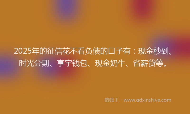 2025年的征信花不看负债的口子有：现金秒到、时光分期、享宇钱包、现金奶牛、省薪贷等。