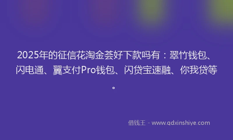 2025年的征信花淘金荟好下款吗有：翠竹钱包、闪电通、翼支付Pro钱包、闪贷宝速融、你我贷等。