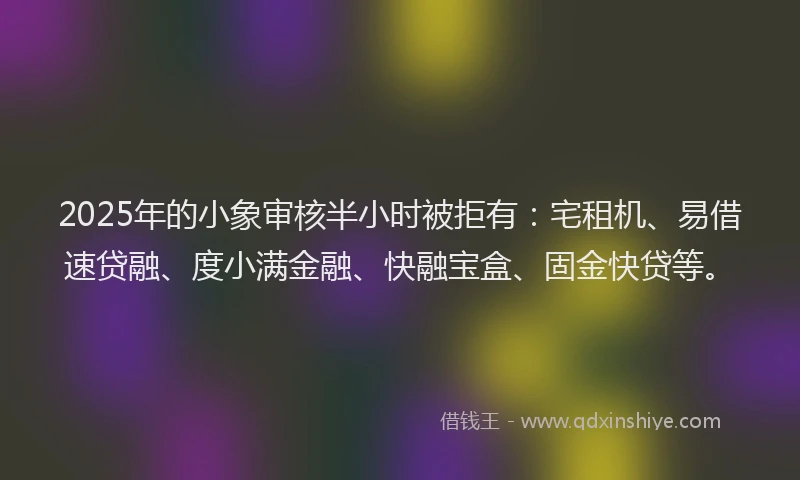 2025年的小象审核半小时被拒有：宅租机、易借速贷融、度小满金融、快融宝盒、固金快贷等。